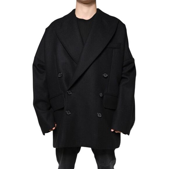 Dolce & Gabbana Oversized Double Breasted Wool Coat Men Black Blazers